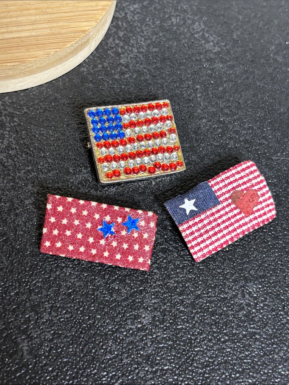 Patriotic USA 🇺🇸 Flag Handcrafted Set Brooch Red, White & Blue